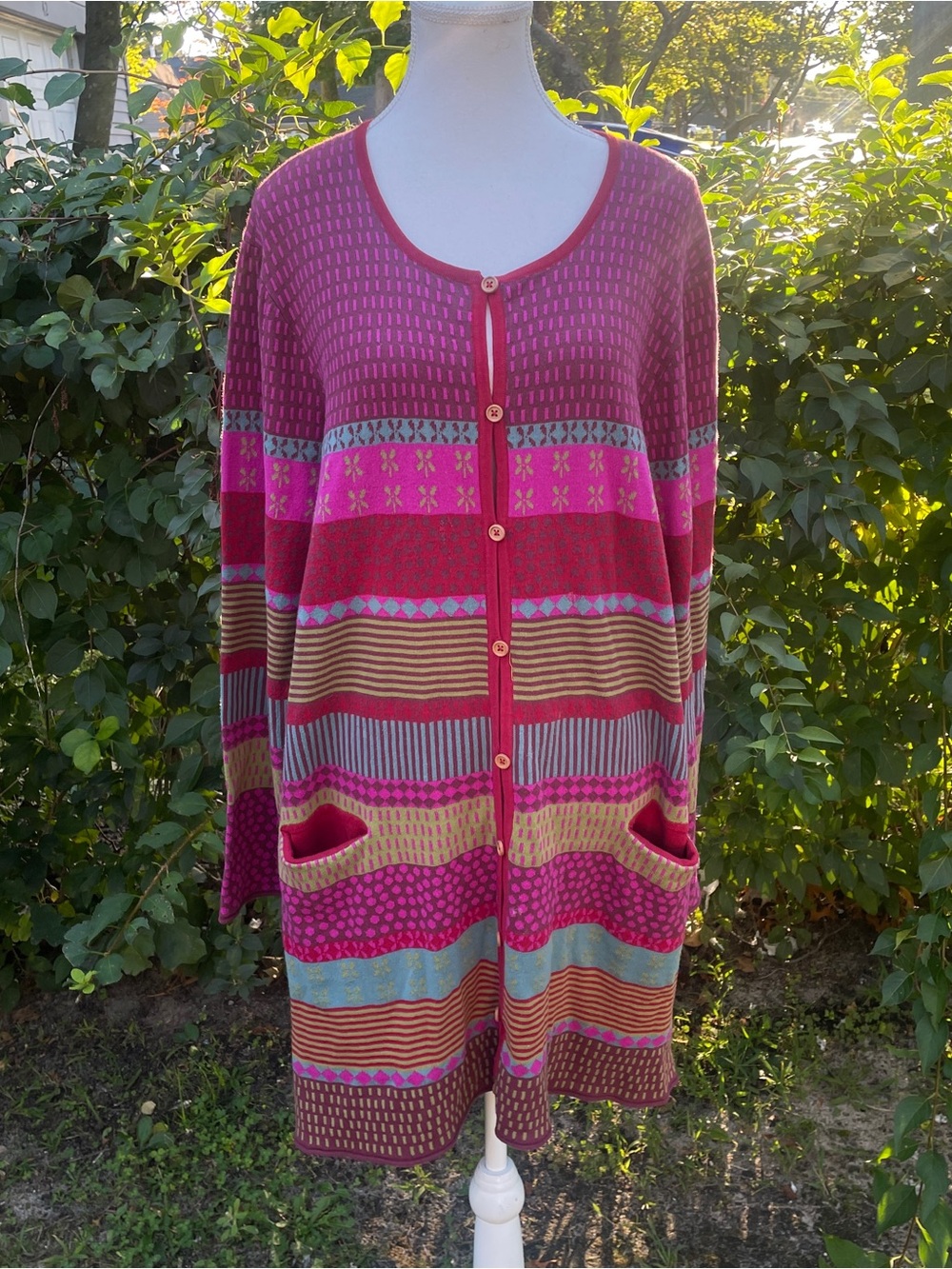 GUDRUN SJODEN Colorful Floral Knit Long Sleeve Cardigan Sweater Size S